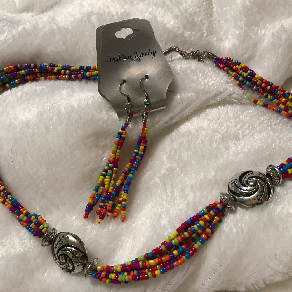 Vintage Seed Bead and Earrings Necklace